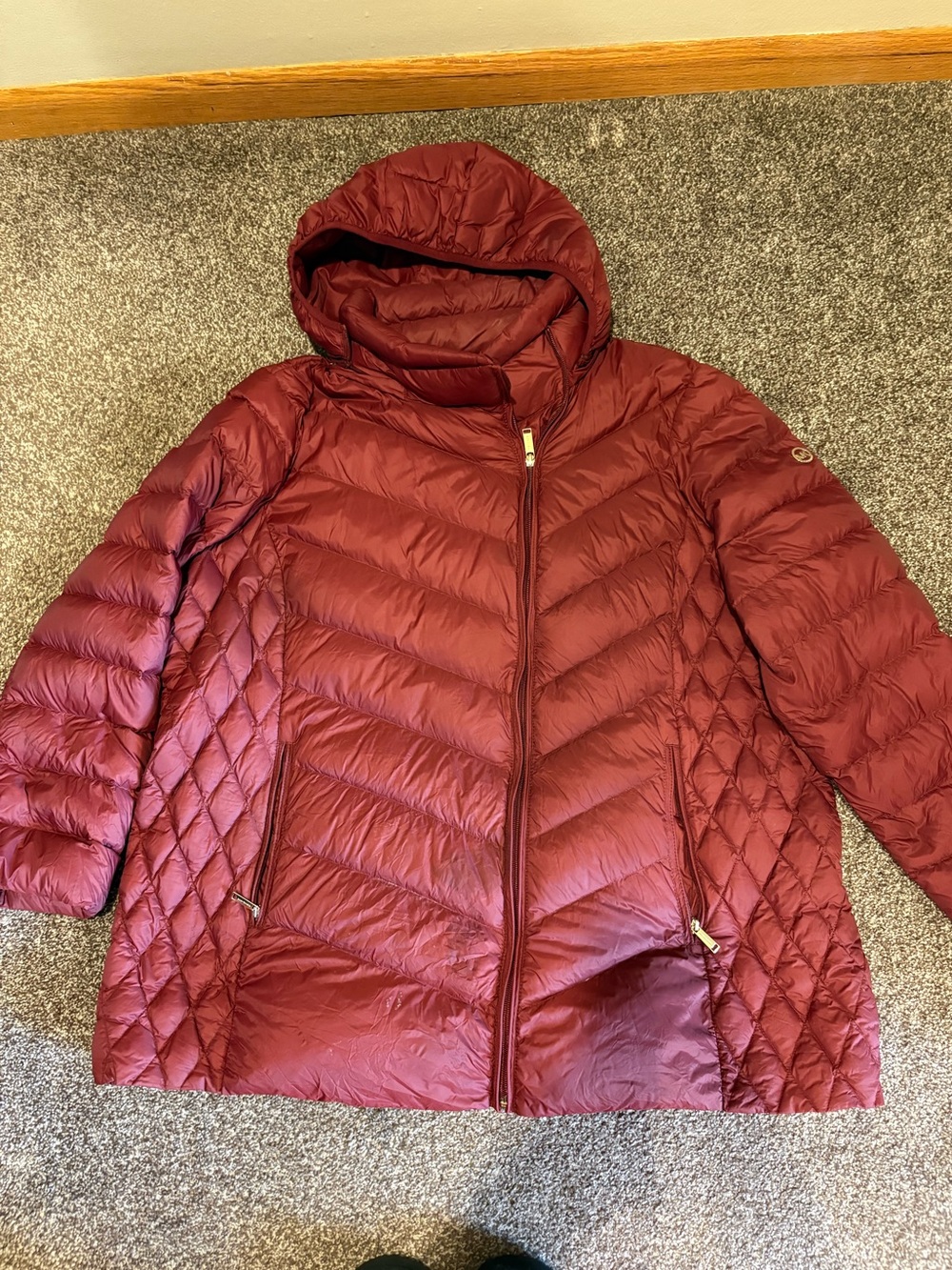 Michael Kors Burgundy Packable Down Puffer Coat